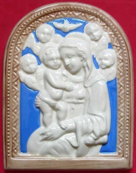 Immagine di Madonna di Boccadirio Pala da Parete cm 24 (9,4 in) Bassorilievo Maiolica Robbiana