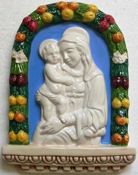 Imagen de Nuestra Señora de Boccadirio Retablo de pared cm 20x15 (7,9x5,9 in) Bajorrelieve Cerámica vidriada