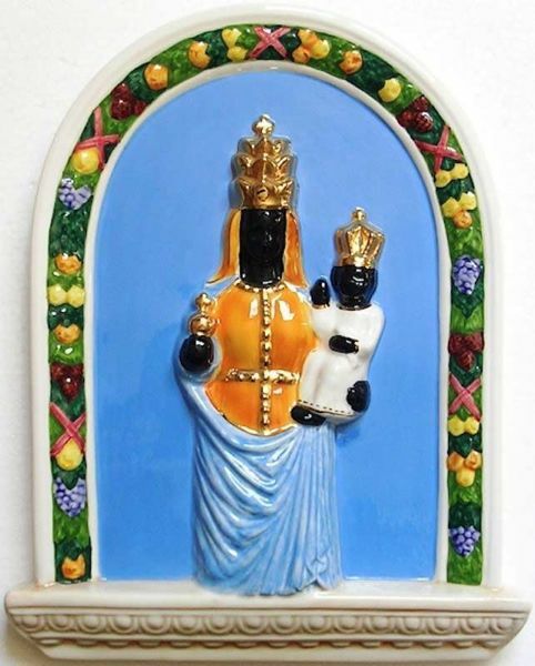 Imagen de Nuestra Señora de Oropa Retablo de muro cm 33 (13 in) Bajorrelieve Cerámica Della Robbia
