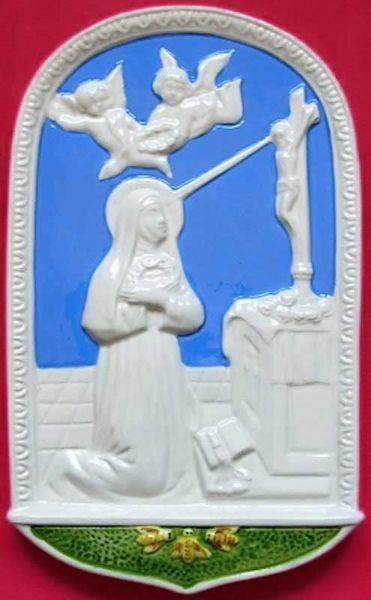Imagen de Santa Rita de Casia Retablo de pared 24x15 cm cerámica Robbiana