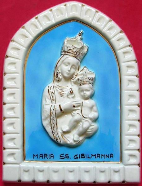 Picture of Our Lady of Gibilmanna Wall Panel cm 25 (9,8 in) Bas relief Glazed Ceramic Della Robbia
