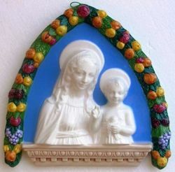 Immagine di Madonna con Bambino Lunetta da Muro cm 27 (10,6 in) Bassorilievo Ceramica Robbiana