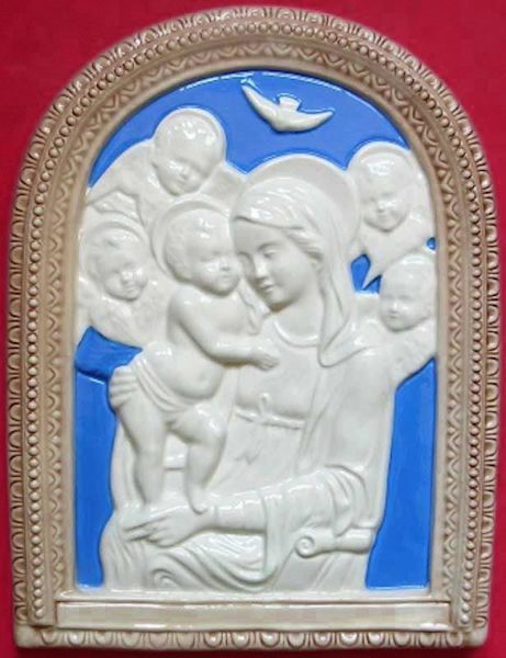 Immagine di Madonna di Boccadirio Lunetta da Muro cm 32 (12,6 in) Bassorilievo Maiolica Robbiana