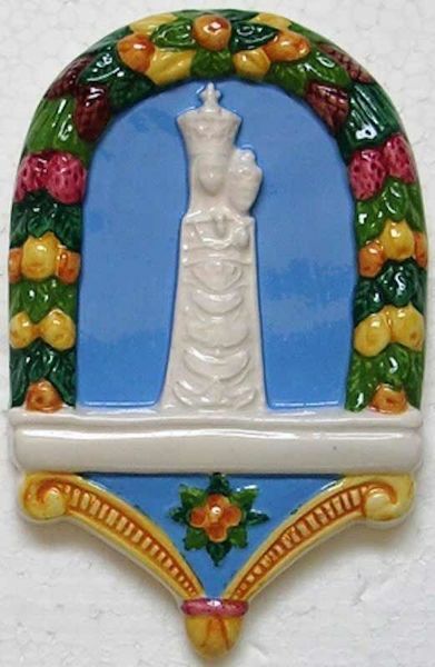 Immagine di Madonna di Loreto Lunetta da Muro cm 14x9 (5,5x3,5 in) Bassorilievo Ceramica Robbiana