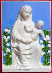 Immagine di Madonna con Bambino e Fiori Quadro da Muro cm 30x21 (11,8x8,3 in) Bassorilievo Maiolica Robbiana