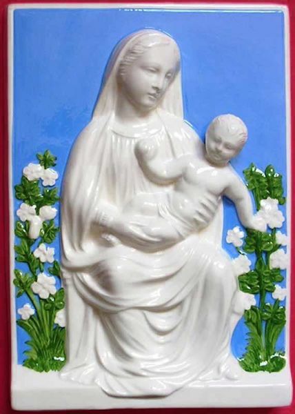 Picture of Madonna and Child with Flowers 30x21 cm (11,8x8,3 inch) Della Robbia ceramic Bas-relief