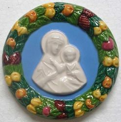 Immagine di Beata Vergine Tondo da Muro diam. cm 11 (4,3 in) Bassorilievo Ceramica Robbiana
