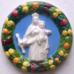 Imagen de Virgen María Tondo de pared diám. cm 11 (4,3 in) Bajorrelieve Cerámica vidriada
