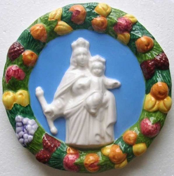 Immagine di Madonna Ausiliatrice Tondo da Muro diam. cm 18 (7,1 in) Bassorilievo Ceramica Robbiana