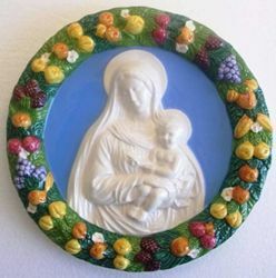 Imagen de Virgen con el Niño Tondo de pared diám. cm 25 (9,8 in) Bajorrelieve Cerámica vidriada