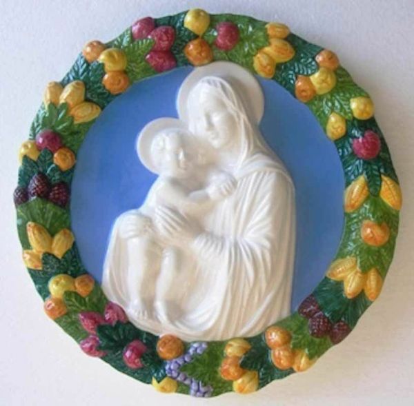 Immagine di Madonna con Bambino Tondo da muro 32 cm ceramica Della Robbia