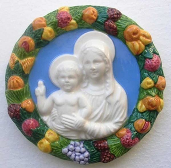 Imagen de Virgen con el Niño Tondo de muro diám. cm 16 (6,3 in) Bajorrelieve Cerámica Della Robbia