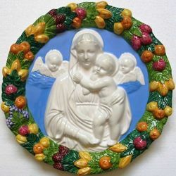 Immagine di Madonna con Bambino e Angeli Tondo da Parete diam. cm 32 (12,6 in) Bassorilievo Ceramica Robbiana