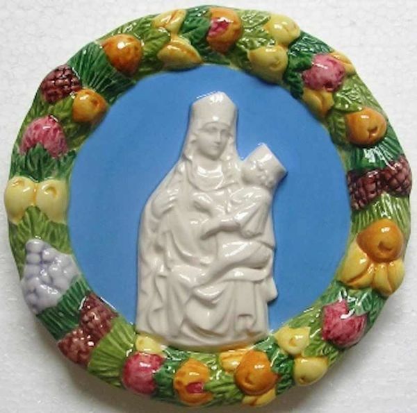 Imagen de Nuestra Señora de Castelmonte Tondo de pared diám. cm 11 (4,3 in) Bajorrelieve Cerámica Della Robbia