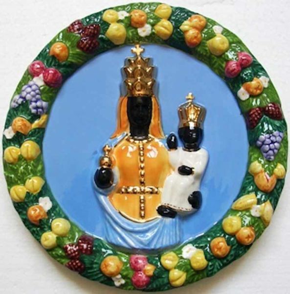 Immagine di Madonna di Oropa Tondo da Muro diam. cm 25 (9,8 in) Bassorilievo Ceramica Robbiana
