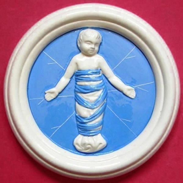 Immagine di Putto Tondo da muro 15 cm ceramica invetriata Della Robbia