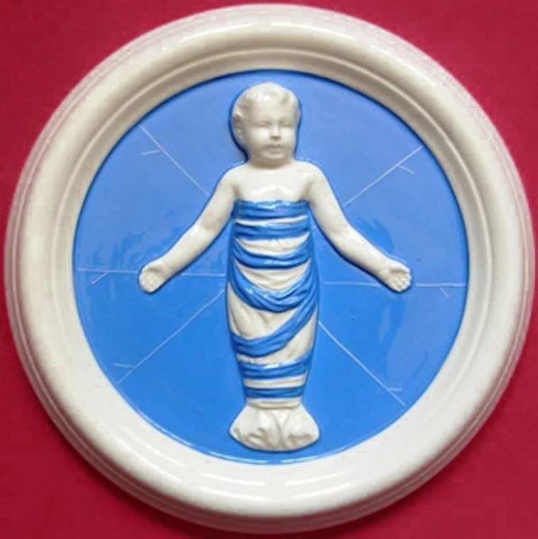 Immagine di Putto Tondo da Muro diam. cm 23 (9,1 in) Bassorilievo Ceramica Robbiana