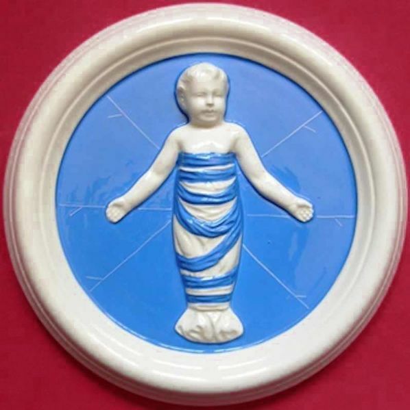 Immagine di Putto Tondo da muro 23 cm ceramica invetriata Della Robbia
