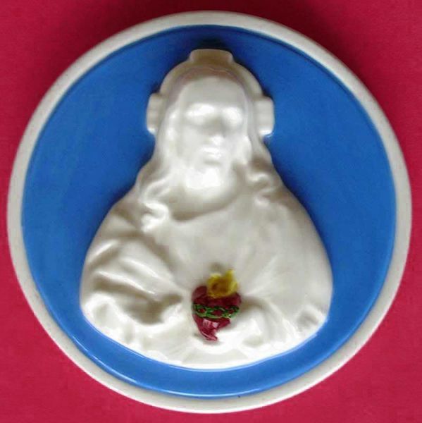 Immagine di Sacro Cuore di Gesù Tondo da muro 12 cm ceramica Della Robbia