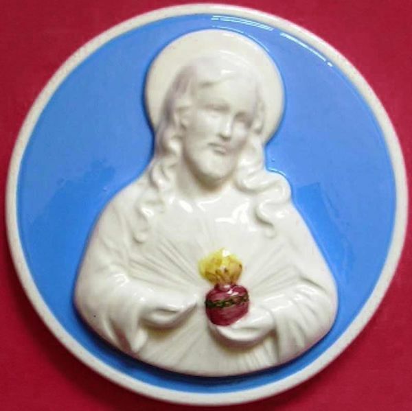 Picture of Sacred heart of Jesus 16 cm (6,3 inch) Della Robbia ceramic wall tondo