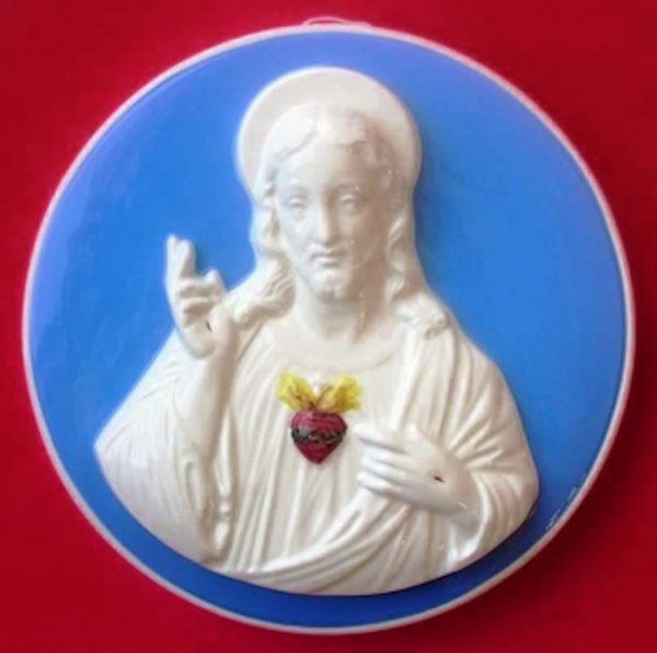 Imagen de Sagrado Corazón de Jesús Tondo de pared 28 cm cerámica Deruta
