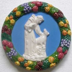 Immagine di San Francesco d’Assisi Tondo da Parete diam. cm 15 (5,9 in) Bassorilievo Ceramica Robbiana