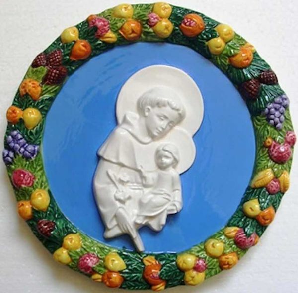 Immagine di Sant’ Antonio Tondo da Muro diam. cm 25 (9,8 in) Bassorilievo Ceramica Robbiana