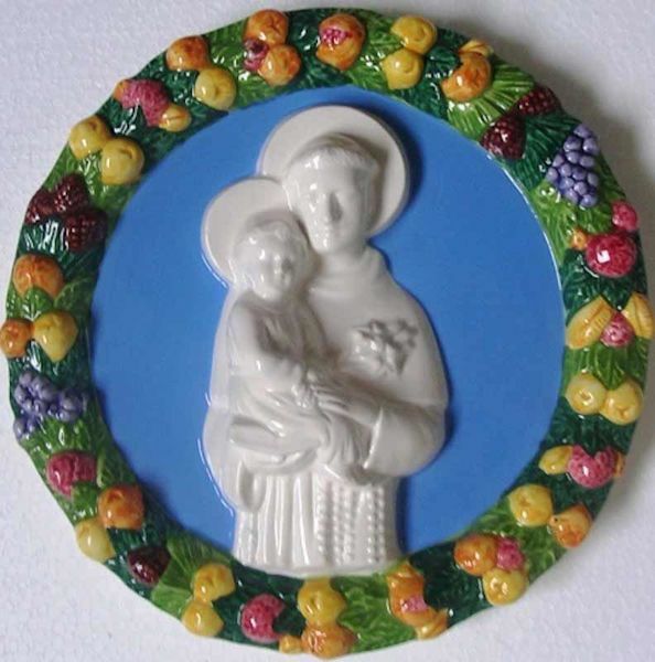 Immagine di Sant’ Antonio da Padova Tondo da Muro diam. cm 25 (9,8 in) Bassorilievo Ceramica Robbiana