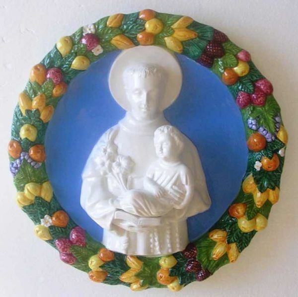 Immagine di Sant’ Antonio da Padova Tondo da Parete diam. cm 35 (13,8 in) Bassorilievo Maiolica Robbiana