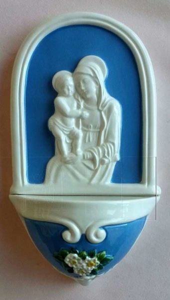 Picture of Our Lady of Boccadirio Holy Water Stoup cm 25 (9,8 in) Bas relief Glazed Ceramic Della Robbia