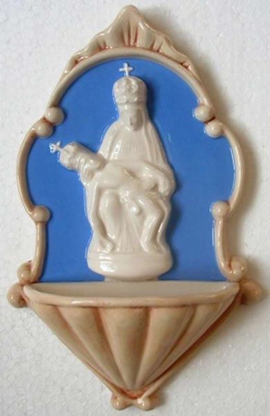 Picture of Our Lady of Pietralba Holy Water Stoup cm 20 (7,9 in) Bas relief Glazed Ceramic Della Robbia