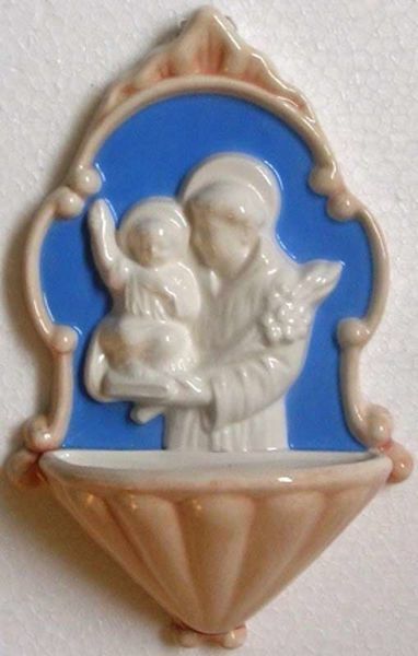 Picture of St. Anthony Holy Water Stoup cm 20 (7,9 in) Bas relief Glazed Ceramic Della Robbia