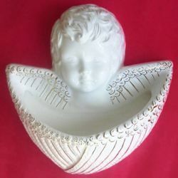 Picture of Angel Holy Water Stoup cm 30 (11,8 in) White and Gold Glazed Ceramic 