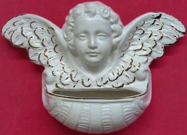 Picture of Guardian Angel Holy Water Stoup cm 24 (9,4 in) White and Gold Glazed Ceramic 