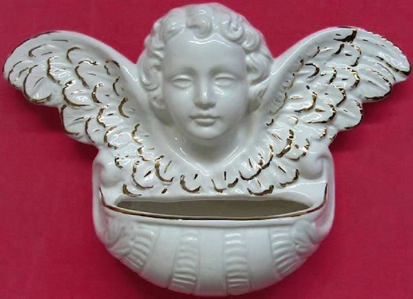 Imagen de Ángel de la Guardia Benditera 24 cm cerámica Deruta blanca oro