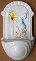 Immagine di Battesimo Acquasantiera cm 12x7 (4,7x2,8 in) Ceramica invetriata dipinta a mano