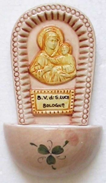 Immagine di Beata Vergine S. Luca Acquasantiera cm 15 (5,9 in) Ceramica invetriata dipinta a mano