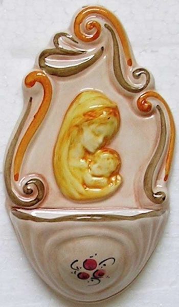 Immagine di Madonna con Bambino Acquasantiera 14 cm ceramica Deruta
