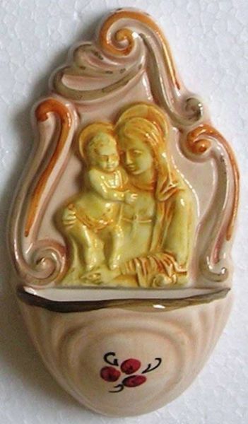 Immagine di Madonna con Bambino Acquasantiera 14 cm ceramica Deruta