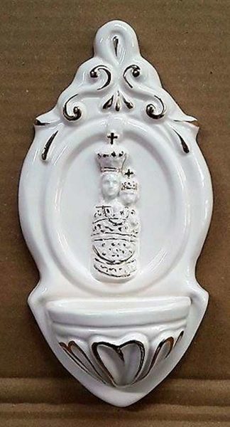 Picture of Our Lady of Loreto Holy Water Stoup cm 22 (8,7 in) White and Gold Glazed Ceramic 