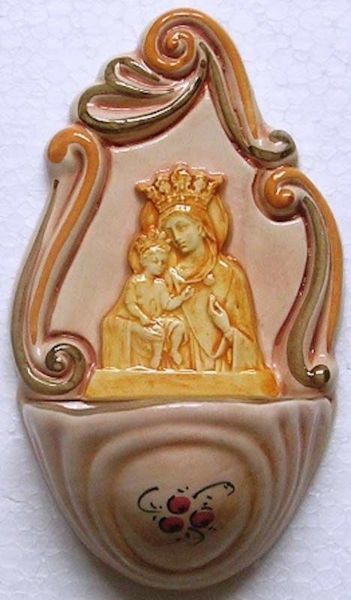 Immagine di Madonna di Pompei Acquasantiera 14 cm ceramica Deruta