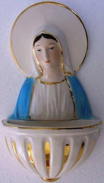 Immagine di Madonna Miracolosa Acquasantiera 15 cm ceramica Deruta filo oro