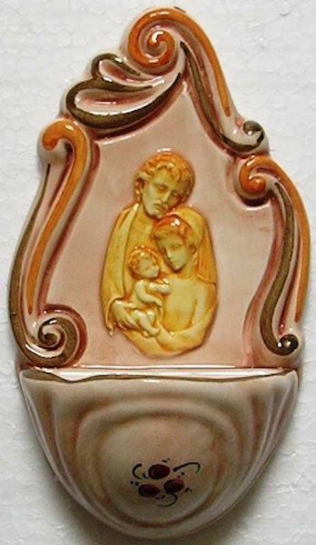 Picture of  Holy Family Holy Water Stoup cm 14 (5,5 in) Hand-painted Glazed Ceramic