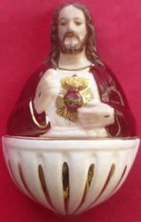 Immagine di Sacro Cuore di Gesù Acquasantiera cm 15 (5,9 in) Ceramica invetriata Colorata filo Oro