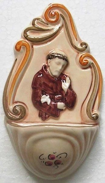 Immagine di San Francesco Acquasantiera 14 cm ceramica Deruta