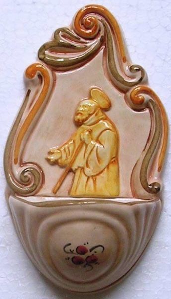 Picture of St. Francis of Paola Holy Water Stoup cm 14 (5,5 in) Hand-painted Glazed Ceramic