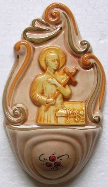 Picture of Saint John of the Cross Holy Water Stoup cm 14 (5,5 in) Hand-painted Glazed Ceramic
