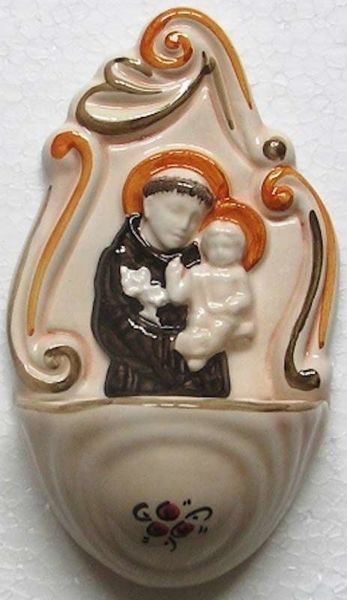 Picture of St. Anthony Holy Water Stoup 14 cm (5,5 inch) Deruta Ceramic