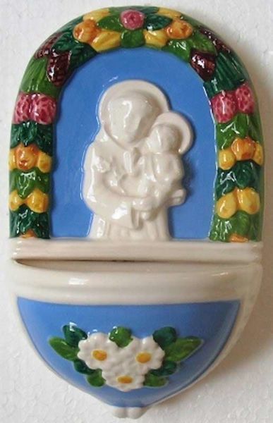Picture of St. Anthony Holy Water Stoup cm 15 (5,9 in) Hand-painted Glazed Ceramic