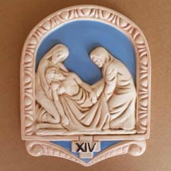 Picture of Via Crucis 14 or 15 Stations cm 26x20 (10,2x7,9 in) Bas relief Panels Glazed Ceramic Della Robbia Blue Way of the Cross